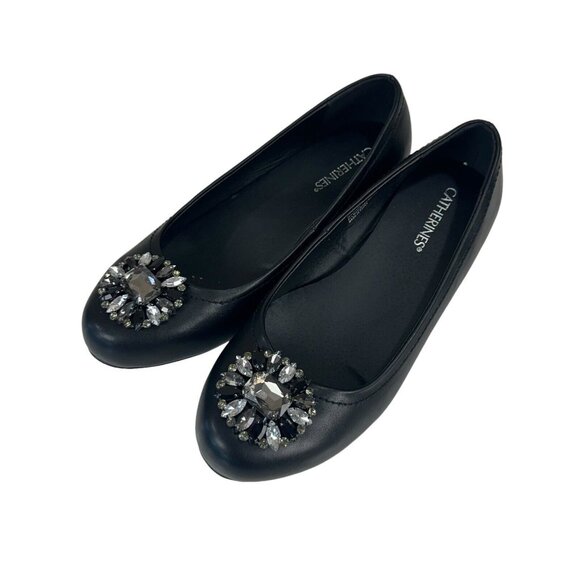 CATHERINES Women's 9 WIDE Black Wedge Slip On Shoes Comfy  Embellishment - Picture 10 of 10